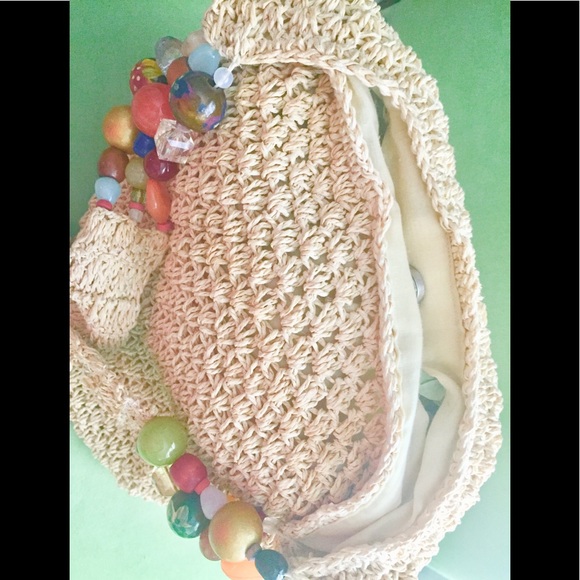 Cappelli Natural Straw BoHo Handbag Colorful Beads - Picture 7 of 9